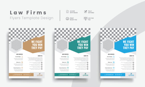 Professional law firm flyer for lawyer brand identity promotion. Modern lawyer flyer or attorney flyer with law brand marketing layout. Vol - 17