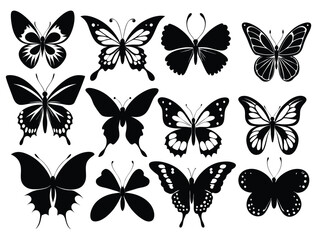 Elegant Butterfly Silhouettes Vector Set. Beautiful vector set of elegant butterfly silhouettes, perfect for adding a touch of nature and grace to your designs. Ideal for invitations, greeting cards, 