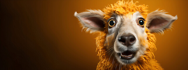 Banner with background with copy space with sheep looking with gesture of amazement and surprise. Template for black friday offers, hot sale, cyber monday.