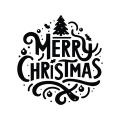 Decorative lettering "Merry Christmas" for greeting card on white background