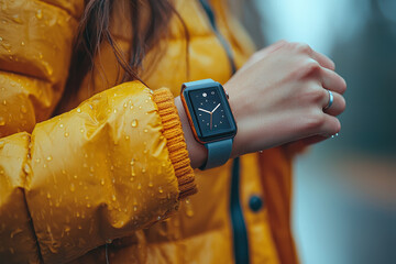 A person checking their smartwatch for fitness tracking, highlighting health and wellness. Concept of health.