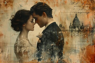 A wedding collage with romantic photos and elegant