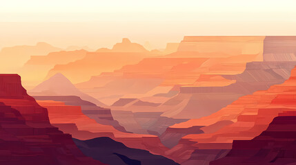 Naklejka premium Breathtaking panorama of the grand canyon at sunrise revealing layers of geological history. Canyon at Sunrise. Illustration