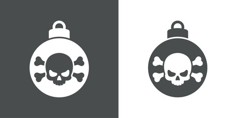 Tiempo de Navidad. Símbolo pirata. Logo con silueta de bola de navidad con calavera humana con huesos cruzados