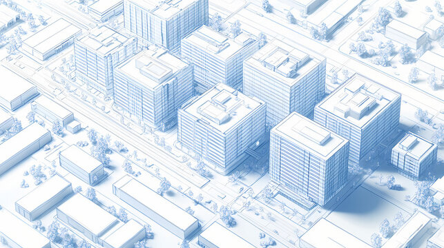 City buildings project, 3d wireframe print, urban plan. architecture. 3D Wireframe. Illustration