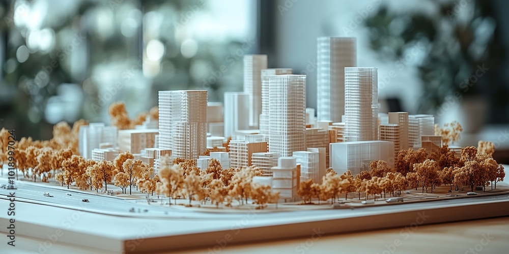Aufkleber team of real estate developers architects and businessmen working in an office with a scale model on