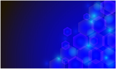 Blue background with hexagons and glowing shapes