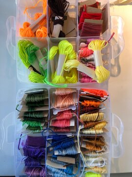 an organizer with floss threads

