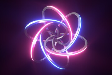 3d rings forming a flower or mandala illuminated by neon light