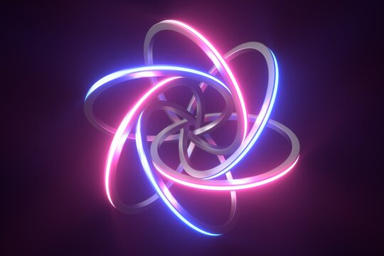 3d rings forming a flower or mandala illuminated by neon light