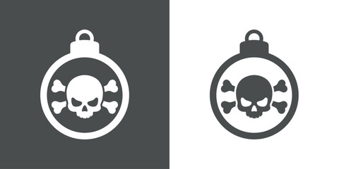 Tiempo de Navidad. Símbolo pirata. Logo con silueta de bola de navidad con calavera humana con huesos cruzados