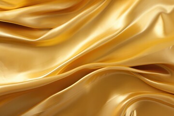 Obraz premium Shiny smooth luxury golden silk fabric. Abstract curve and wave decorative background with copy space. Backdrop for design card, poster, banner for award, reward, Christmas, birthday, wedding