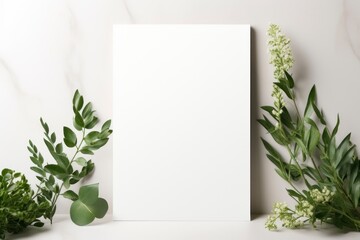 Blank white paper sheet mockup with flower background.