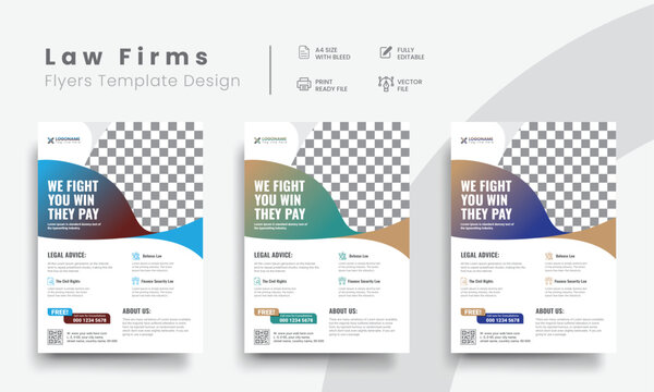 Professional law firm flyer for lawyer brand identity promotion. Modern lawyer flyer or attorney flyer with law brand marketing layout. Vol - 24
