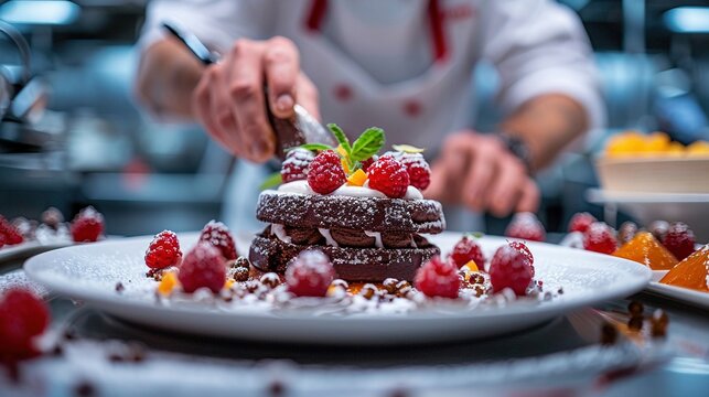 A chef plating a traditional Mexican dessert.