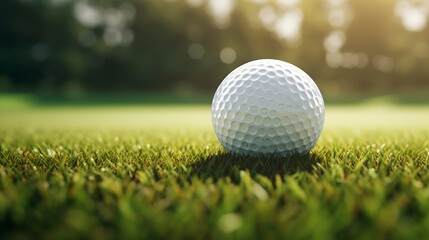 Obraz premium Golf ball on green grass background.