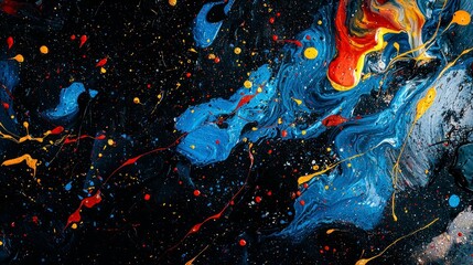 Obraz premium Abstract painting with flowing blue, red, and yellow colors