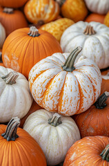 Colorful pumpkins of different sizes