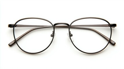 Fototapeta premium Stylish round black-framed glasses on a clean white background showcasing minimalist design and modern fashion
