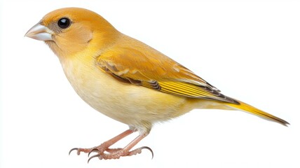 Fototapeta premium A yellow bird perched gracefully on a surface with vivid plumage showcasing striking colors and features