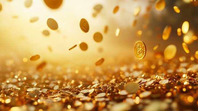 A Cascade of Gold Coins Symbolizing Wealth and Prosperity
