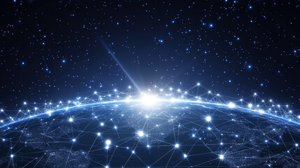 futuristic background showcasing a global network, symbolizing connectivity, innovation, and the digital age. Ideal for themes of technology, globalization, and future possibilities
