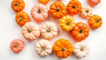 Assorted Pumpkins on White Background.
