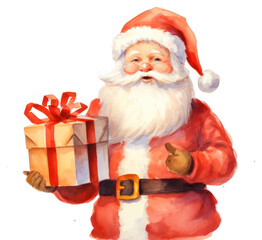 Santa Claus holding a gift box cartoon white background santa claus.