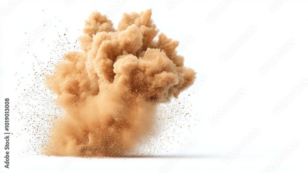 Poster a cloud of dust rises dramatically from the ground after a sudden explosion, showcasing dynamic move