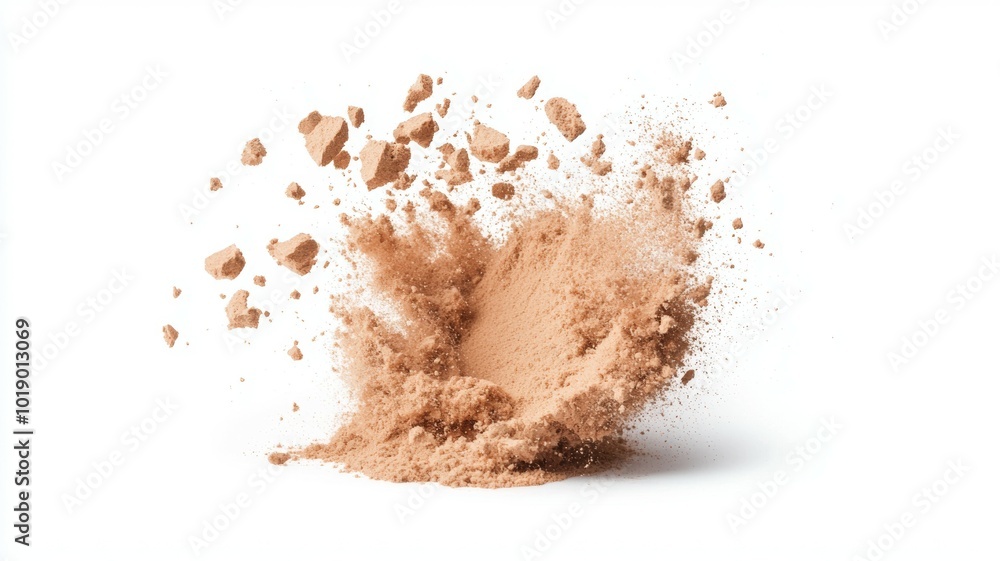 Poster brown powder explodes in a cloud during an artistic display about texture and color dynamics