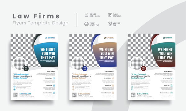 Professional law firm flyer for lawyer brand identity promotion. Modern lawyer flyer or attorney flyer with law brand marketing layout. Vol - 26