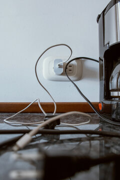 phone charger and coffe marker