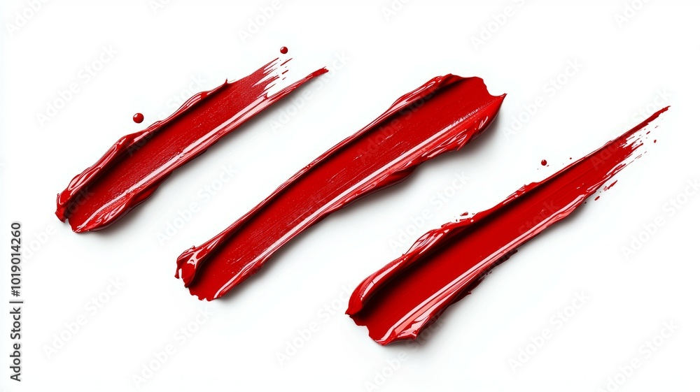 Poster bright red paint strokes on a white canvas showcasing artistic expression and creativity in a studio