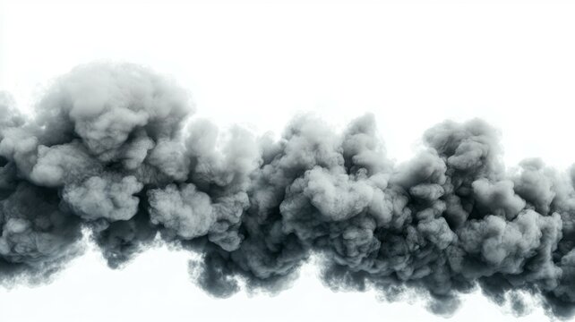 Thick gray smoke billows across a bright sky, creating a dramatic atmosphere during a fire or industrial accident