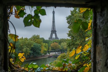 Obraz premium Beautiful view of the eiffel tower amidst vibrant gardens in paris, france, an iconic landmark.