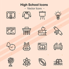 Icons showcasing additional aspects of high school life and education.