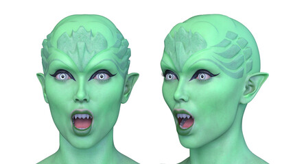 女性エイリアンの顔　3DCGレンダリング