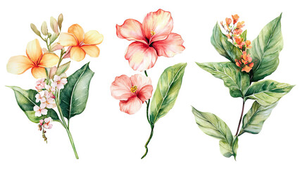 Vibrant Watercolor Tropical Floral Collection for Spring Celebrations Generative AI