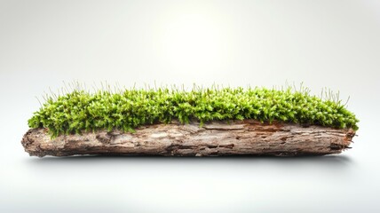 Fototapeta premium A log covered in vibrant green moss displayed on a neutral background to highlight its natural texture and color