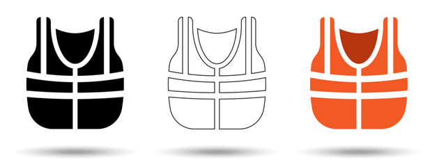 Safety vest icon. Safety vest icon on a white background, isolated. The icon has three uses in applications and websites. Vector illustration. Safety vest icon on a white background.