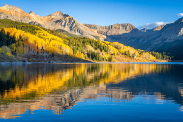 Fall Season in the Southern Colorado Mountains, America, USA. Stunning Views of Golden Aspens in Rocky Mountains.