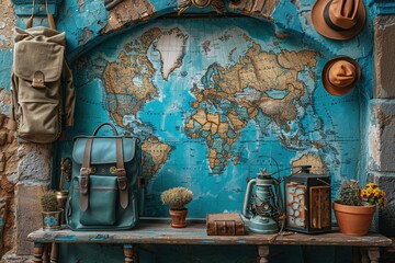 A travel adventure collage with exotic destination photos and map templates.