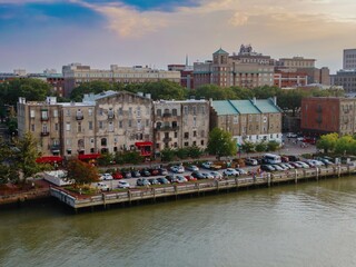 Shops and resturants on the riverfront in the North Historic District, Savannah, Georgia, United States of America.