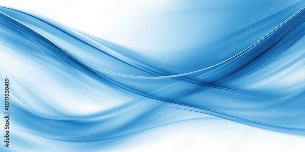 Poster a shimmering blue abstract background with smooth, flowing waves and a glossy finish.