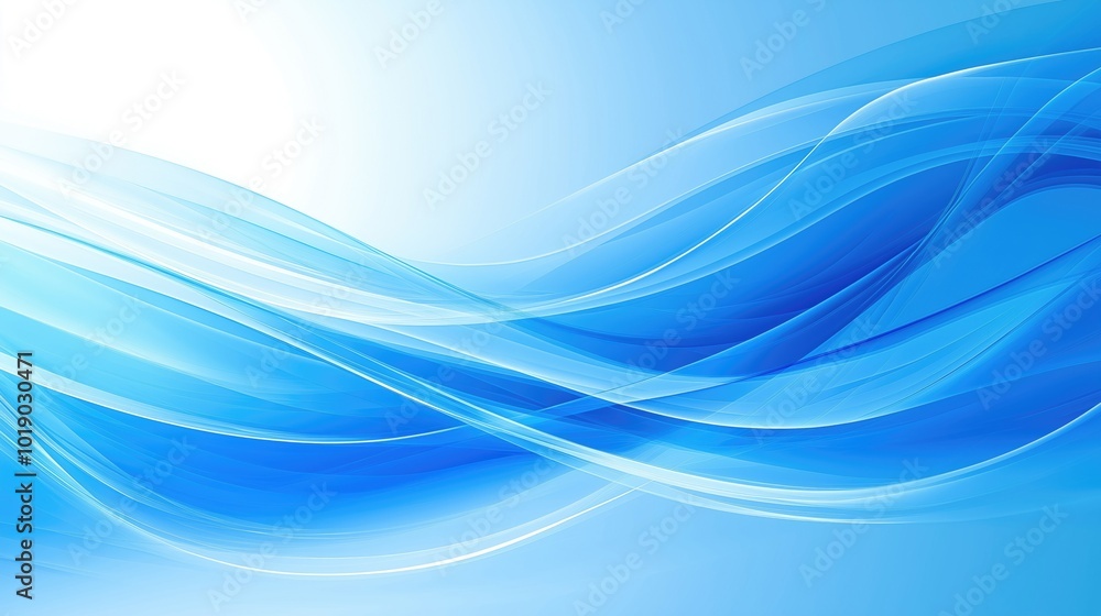 Poster a shimmering blue abstract background with smooth, flowing waves and a glossy finish.