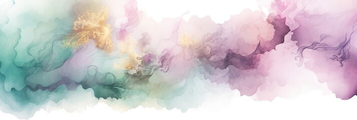Fototapeta premium Fluid art texture. Background with abstract mixing paint effect. Liquid acrylic artwork that flows and splashes. Mixed paints for interior poster, design. Purple, green, gold and white colors