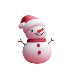 3D Render Christmas Character: Funny and Happy Snowman Wearing Santa Claus Hat, Cartoon Illustration, Isolated on Transparent Background, PNG