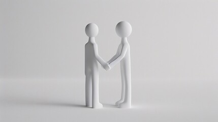 Two White Figures Holding Hands on White Background