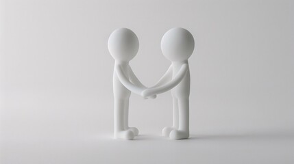 Two White Figures Holding Hands on White Background