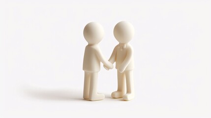 Handshake of Two Figurines on White Background